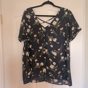 Navy & floral short sleeve blouse